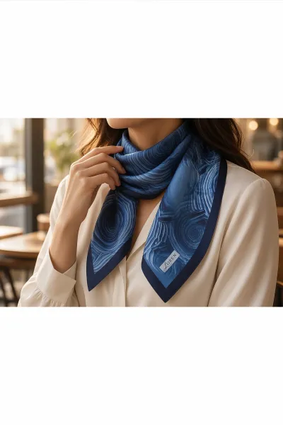 Lacivert 90x90 Cm Dijital Baskılı Rosetta Desen Soft Eşarp 498598
