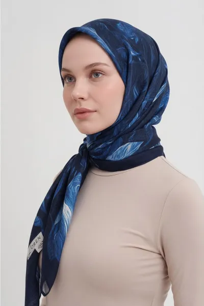 Lacivert 90x90 Cm Dijital Baskılı Velvet Bloom Desen Soft Eşarp 498528