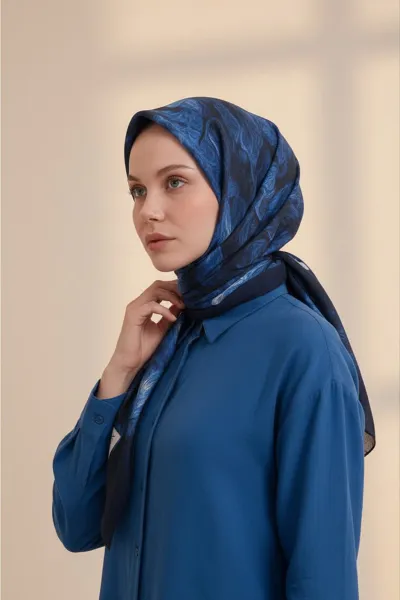 Lacivert 90x90 Cm Dijital Baskılı Velvet Bloom Desen Soft Eşarp 498528