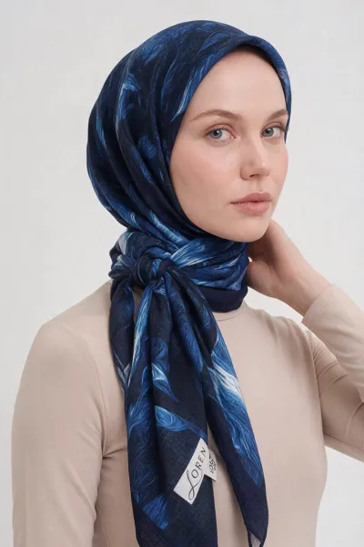Lacivert 90x90 Cm Dijital Baskılı Velvet Bloom Desen Soft Eşarp 498528