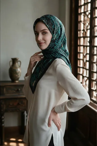 Lacivert 90x90 Cm Dijital Baskılı Zebra Desen Kutulu Twill Eşarp 500960