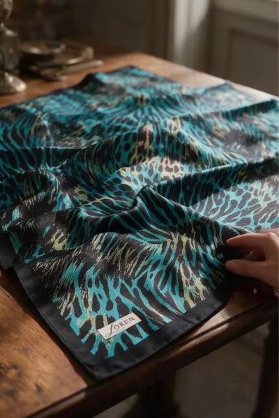 Lacivert 90x90 Cm Dijital Baskılı Zebra Desen Kutulu Twill Eşarp 500960