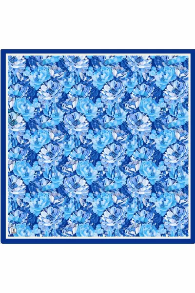 Lacivert 95x95 Cm Dijital Baskılı Botanik Desen Soft Eşarp 473298