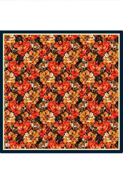 Lacivert 95x95 Cm Dijital Baskılı Botanik Desen Soft Eşarp 473305