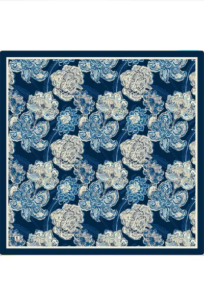 Lacivert 95x95 Cm Dijital Baskılı Mercan Desen Soft Eşarp 473267