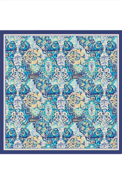 Lacivert 95x95 Cm Dijital Baskılı Valencia Desen Soft Eşarp 473342