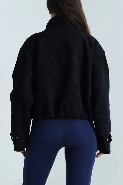 Lacivert Asimetrik Pat Detay Denim Modal Kadın Bomber Mont 499364