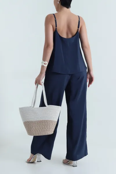 Lacivert Askılı Tencel Kadın İkili Takım 475212
