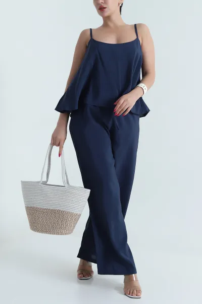 Lacivert Askılı Tencel Kadın İkili Takım 475212