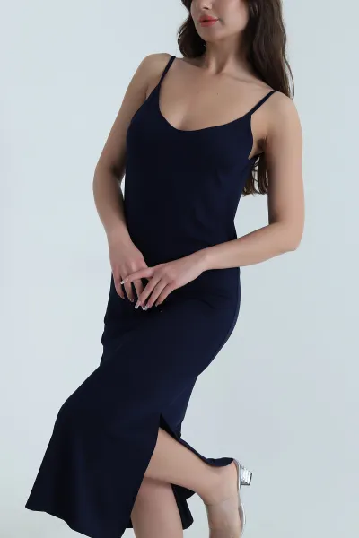 Lacivert Askılı Viskon Modal Kadın Elbise 459306