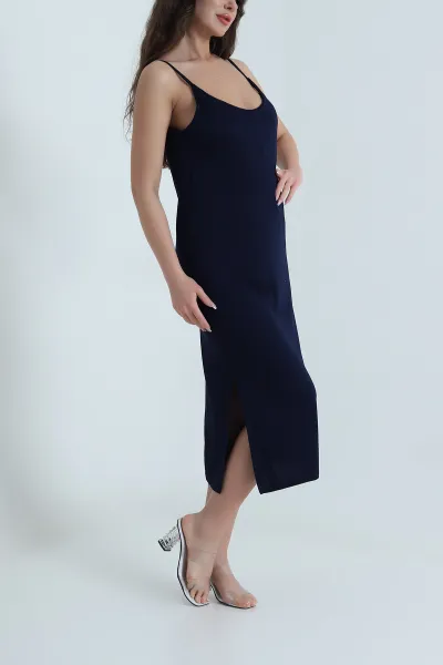 Lacivert Askılı Viskon Modal Kadın Elbise 459306