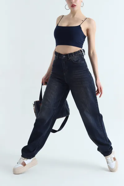 Lacivert Baggy Bayan Kot Pantolon 339867