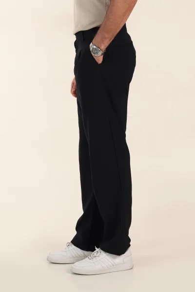 Lacivert Baggy Bel Arkası Lastikli Çift Pile Detaylı Erkek Kumaş Pantolon 366311