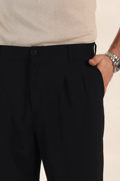 Lacivert Baggy Bel Arkası Lastikli Çift Pile Detaylı Erkek Kumaş Pantolon 366311