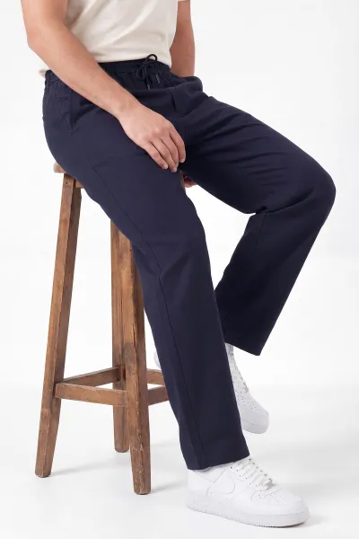 Lacivert Baggy Belden Bağlamalı Erkek Pantolon 457270