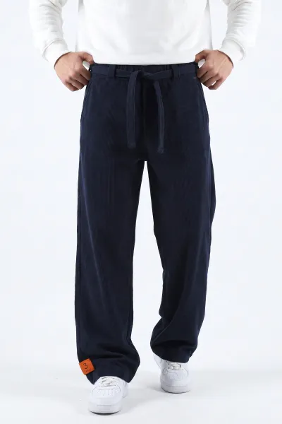 Lacivert Baggy Belden Bağlamalı Erkek Pantolon 493208