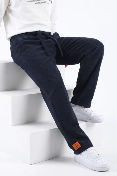Lacivert Baggy Belden Bağlamalı Erkek Pantolon 493208