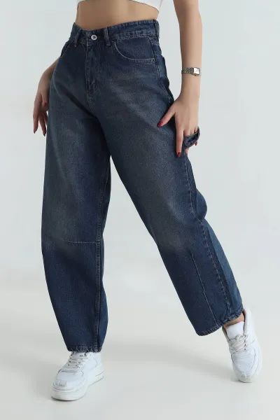 Lacivert Baggy Cepli Kadın Kot Pantolon 414544