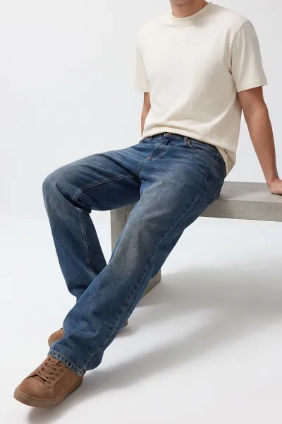 Lacivert Baggy Yeni Sezon Cep Detay Likralı Erkek Kot Pantolon 497241