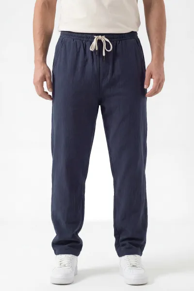 Lacivert Baggy Yıkamalı Belden Bağlamalı Erkek Pantolon 450170
