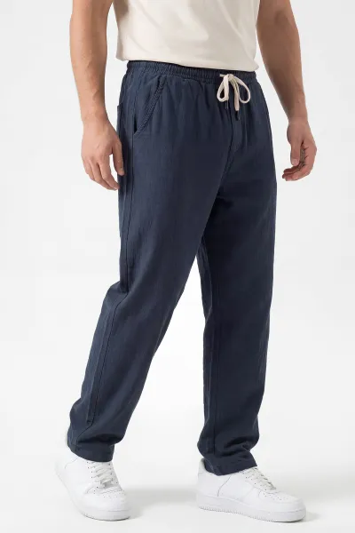 Lacivert Baggy Yıkamalı Belden Bağlamalı Erkek Pantolon 450170