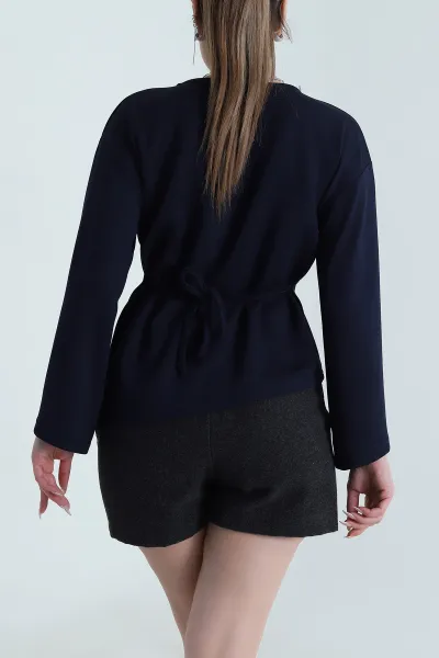 Lacivert Bağlamalı Asimetrik Kesim Modal Kadın Bluz 491347