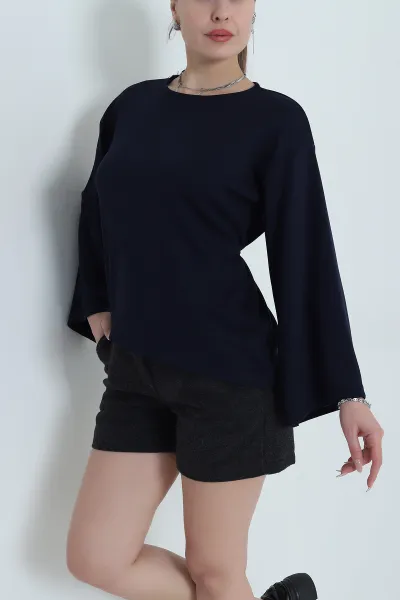 Lacivert Bağlamalı Asimetrik Kesim Modal Kadın Bluz 491347