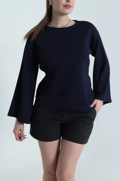 Lacivert Bağlamalı Asimetrik Kesim Modal Kadın Bluz 491347