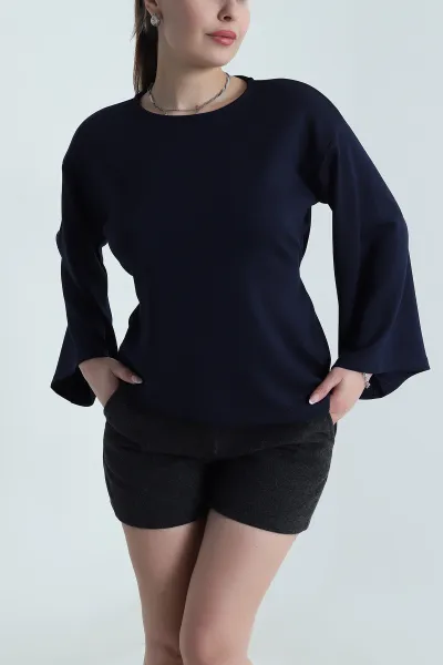 Lacivert Bağlamalı Asimetrik Kesim Modal Kadın Bluz 491347