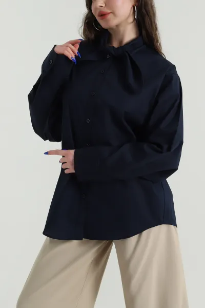 lacivert-baglamali-fular-yakali-poplin-dokuma-kadin-gomlek-425494