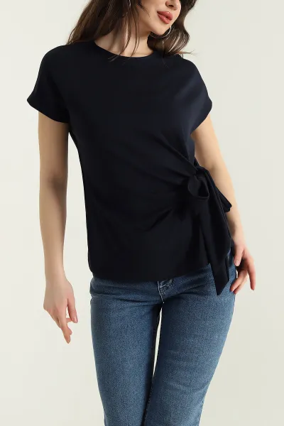 Lacivert Bağlamalı Modal Kadın Bluz 429543