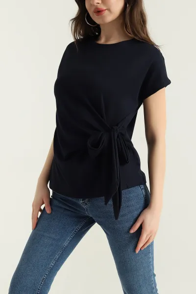 Lacivert Bağlamalı Modal Kadın Bluz 429543