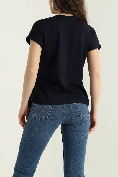 Lacivert Bağlamalı Modal Kadın Bluz 429543