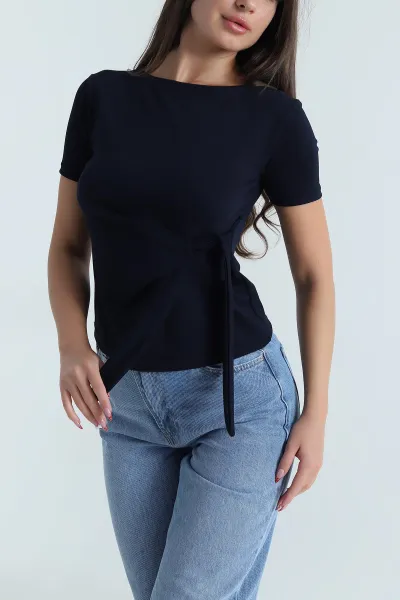 Lacivert Bağlamalı Modal Kadın Bluz 473375