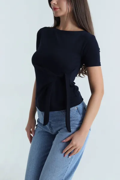 Lacivert Bağlamalı Modal Kadın Bluz 473375