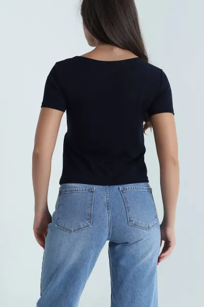 Lacivert Bağlamalı Modal Kadın Bluz 473375