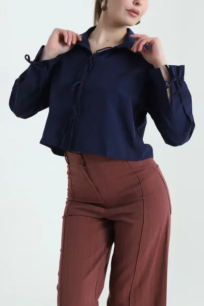 Lacivert Bağlamalı Poplin Kadın Gömlek 432563