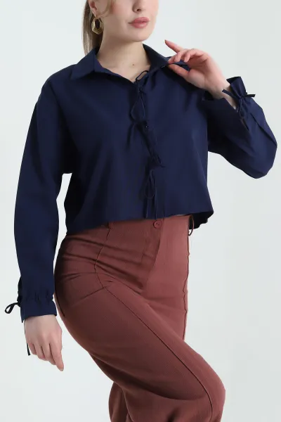 Lacivert Bağlamalı Poplin Kadın Gömlek 432563