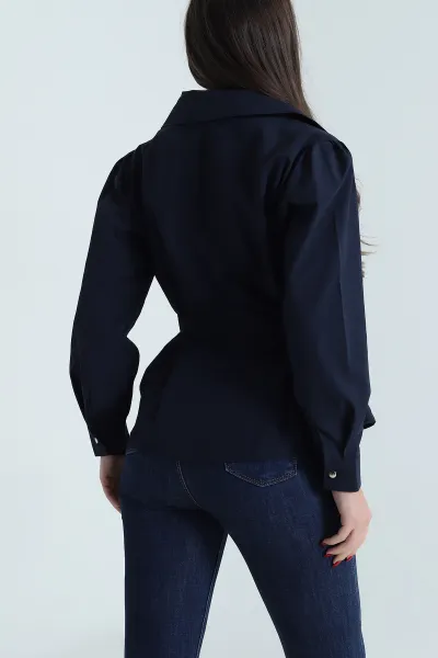 Lacivert Bağlamalı Poplin Kadın Gömlek 493905