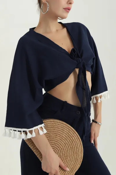 lacivert-baglamali-tasarim-kadin-bluz-381090