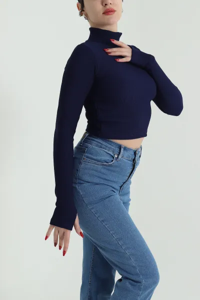 Lacivert Balıkçı Yaka Ottman Kadın Bluz 426953