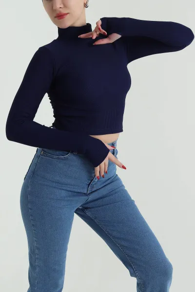 Lacivert Balıkçı Yaka Ottman Kadın Bluz 426953