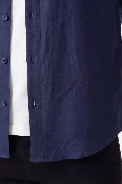 Lacivert Bambu Keten Oversize Erkek Gömlek 449839