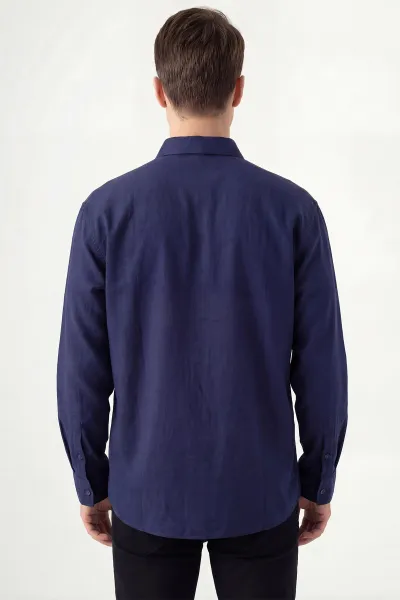 Lacivert Bambu Keten Oversize Erkek Gömlek 449839