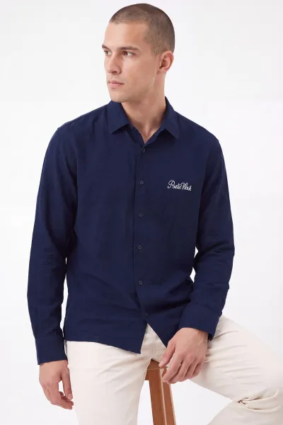 Lacivert Bambu Oversize Erkek Gömlek 471883