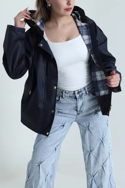 Lacivert Barbour Kapüşonlu Kadın Ceket 488842