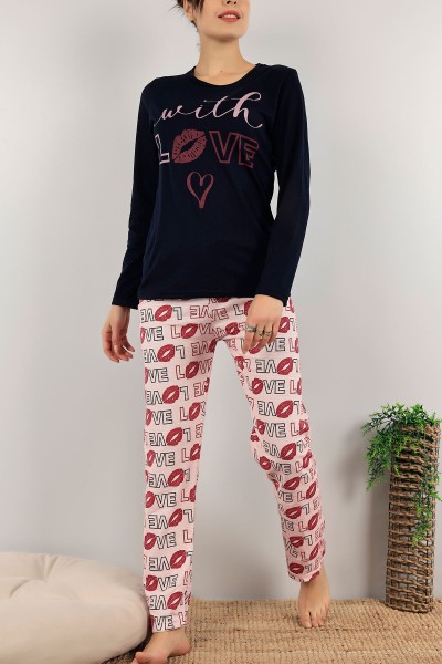 Lacivert Baskılı Bayan Pijama Takımı 140852