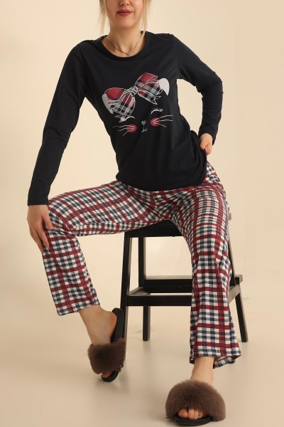 Lacivert Baskılı Bayan Pijama Takımı 220158