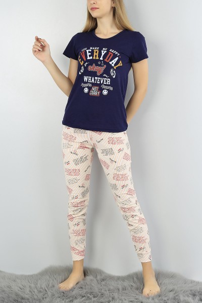 Lacivert Baskılı Bayan Pijama Takımı 54884
