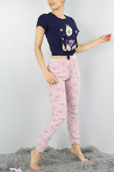 lacivert-baskili-bayan-pijama-takimi-54922
